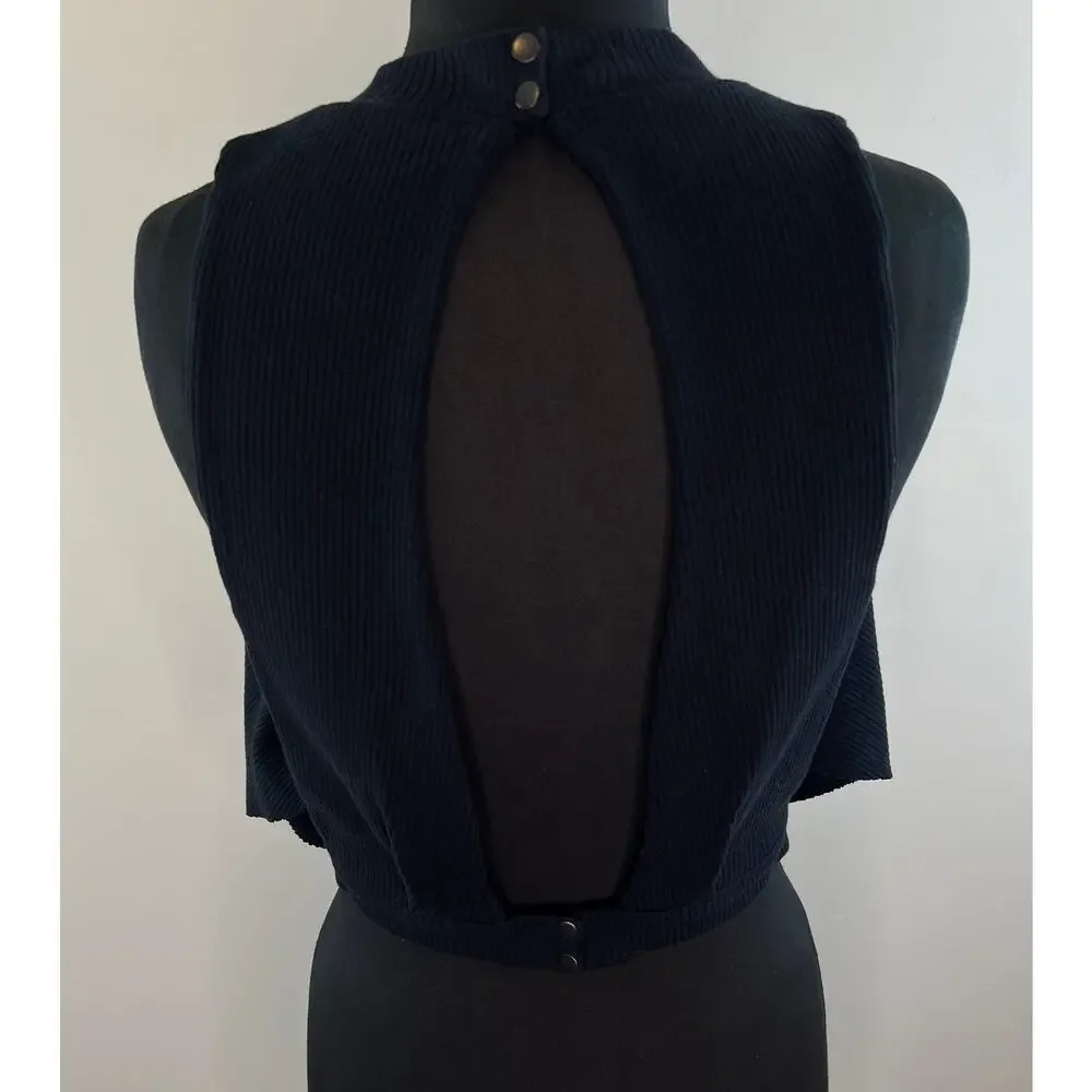 FREE PEOPLE Black Ribbed Knit Open Back Open Side Sleeveless Crop Top Small S